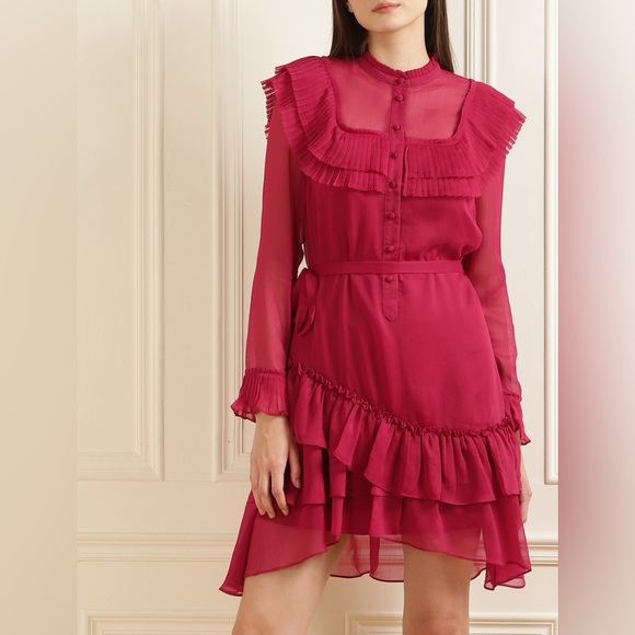 Ted Baker Size 3 Asymmetrical Tiered Long Sleeve Dress, Ruffle, Button dress. - Picture 3 of 6